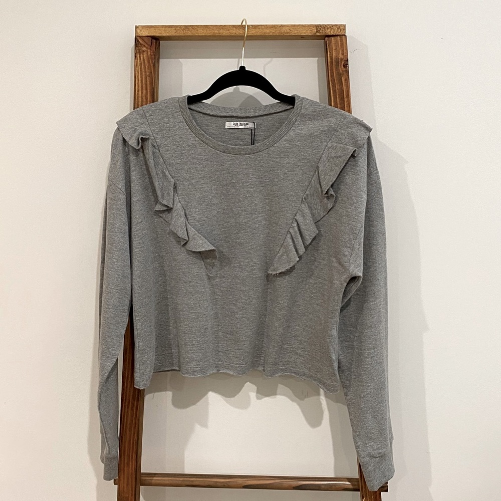 Zara Gray Sweatshirt with Ruffle Detail